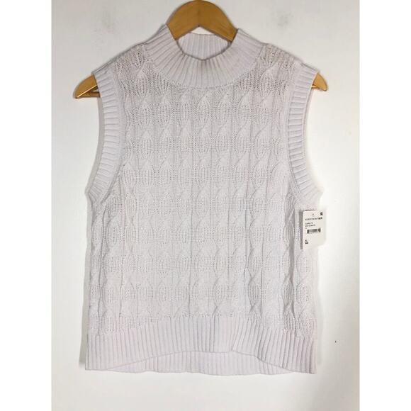 DKNY Jeans Sweater Ribbed Knit Cotton Sleeveless Mock Neck Top White NWT XL - Picture 3 of 10